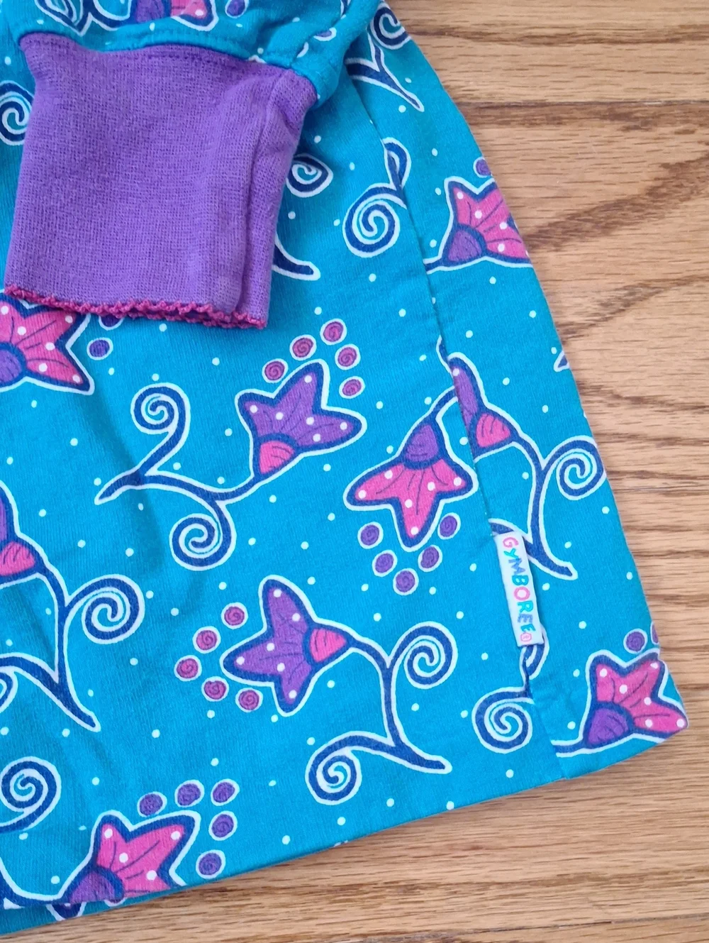 Vintage Gymboree Rainbow Tag Turquoise & Purple Floral Long Sleeve Dress S
